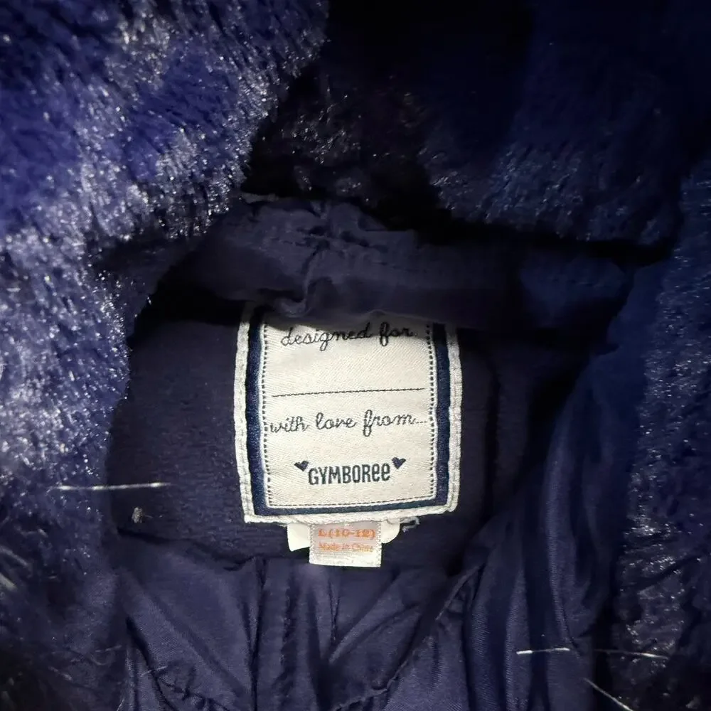 Gymboree Water-Resistant Puffer Coat sz L 10-12 NWT Faux Fur Blue Winter Warm